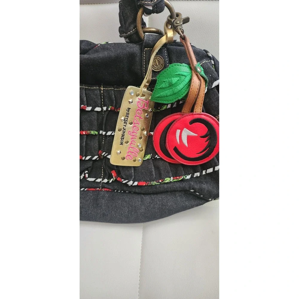 Betseyville Betsey Johnson Denim Satchel Ruffle Cherry Print Rockabilly Handbag